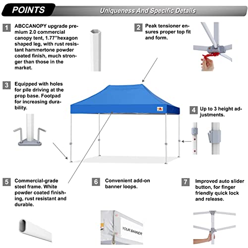 ABCCANOPY Commercial Aluminium Ez Pop Up Canopy Tent 10x15 Premium-Series, Royal Blue