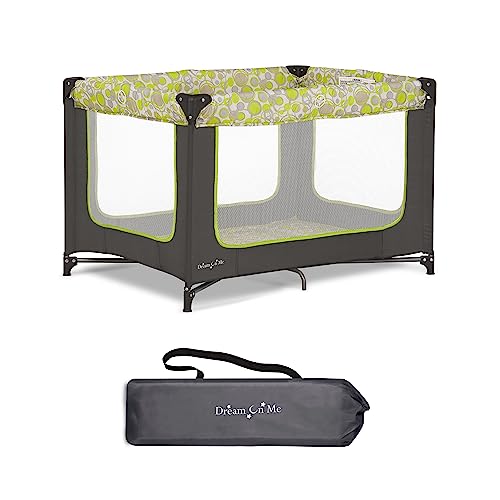 Dream On Me Zodiak Portable Playard in Grey and Green, Lightweight, Packable and Easy Setup Baby Playard, Breathable Mesh Sides and Soft Fabric - Comes with a Removable Padded Mat