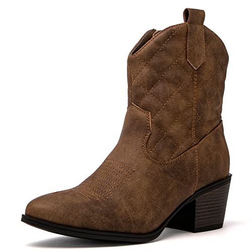 GLOBALWIN Women's Camel Quilted Mid Calf The Western Cowboy Cowgirl Boots 8M