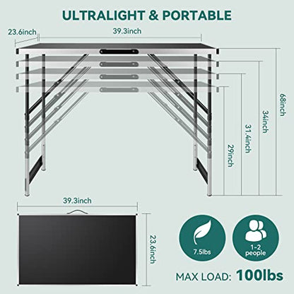 Coobi 24" x 39.5" Folding Table,Ultralight Collapsible with Handle, Height Adjustable,Wooden Desktop for Picnic,Beach,Camp,Travel