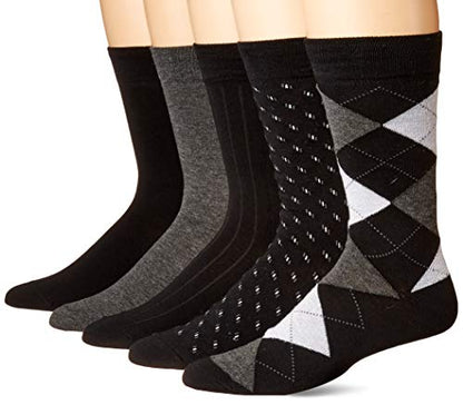 KM Legend Men's Dress Socks Classic Fine Lightweight for Formal and Casual Wear (Assorted 5 Pair Pack)