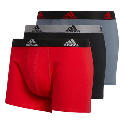 adidas Men's Stretch Cotton Trunk Underwear (3-Pack), Scarlet Red/Black/Onix Grey, XX-Large
