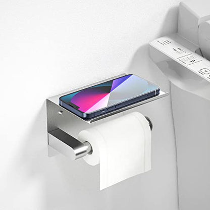 ASTOFLI Toilet Paper Holder with Shelf, Rustproof SUS304 Brushed Nickel Toilet Paper Holder Wall Mount, Toilet Roll Holder, Toilet Tissue Holder for Bathroom, Bathroom Toilet Paper Holders