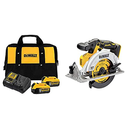 DEWALT 20V MAX Battery Starter Kit with 2 Batteries, 5.0Ah (DCB205-2CK) 20V MAX* Circular Saw, 6-1/2-Inch, Cordless, Tool Only (DCS565B)