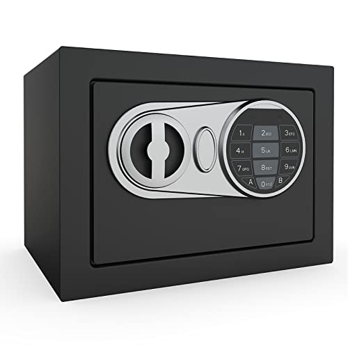 GOLDENKEY Safe and Lock Box Digital Electronic Security Keypad Mini Small Safes with Black Safe Box for Home Office Travel Business Use, 0.236 Cubic Feet