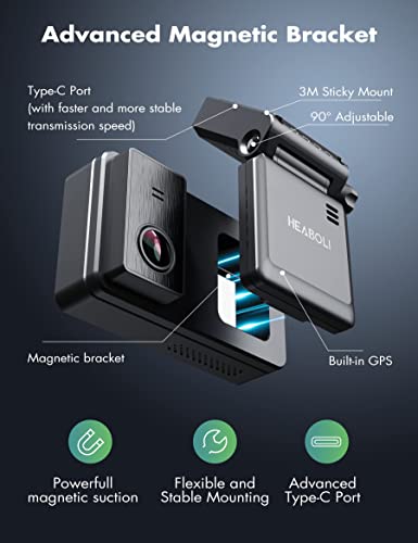 Heaboli 4K Dual Dash Cam Front and Rear, Wi-Fi GPS, 3 Inches IPS Touch Screen, Car Camera Driving Recorder with Night Vision, Parking Mode, 3 Inches IPS Touch Screen