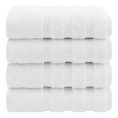 American Soft Linen Hand Towels, Set of 4, 100% Turkish Cotton Hand Towels for Bathroom, Kitchen, White