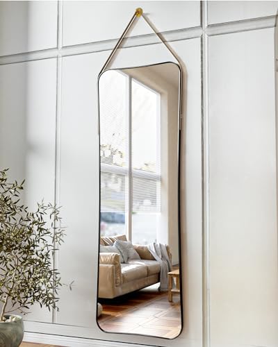 ADD 2 TO YOUR CART!!! Protylctaster Full Length Wall Mirror,48"x16"Hanging Full Length Mirror,Mirror Full Length,Wall-Mounted Mirror with Leather Strap Living Room (Black)