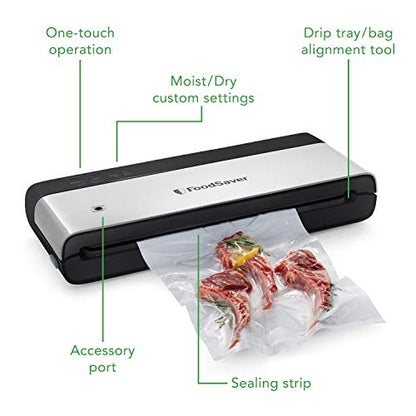 FoodSaver VS0150 PowerVac Compact Vacuum Sealing Machine, Black & 8" and 11" Vacuum Seal Rolls Multipack, Make Custom-Sized BPA-Free Vacuum Sealer Bags, Multi-Pack, Clear
