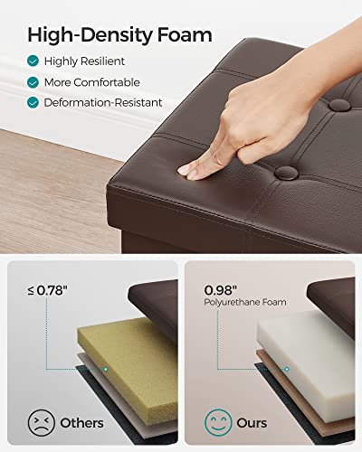 SONGMICS 43 Inches Folding Storage Ottoman Bench, Storage Chest, Footrest, Coffee Table, Padded Seat, Faux Leather, Holds up to 660 lb, White ULSF702