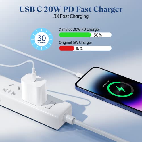 iPhone Charger Fast Charging [MFi Certified], 2Pack 20W PD USB C Wall Charger Block with 6FT Type-C to Lightning Cables Compatible with iPhone 14/13/ 12/11/ XS/XR/X/ 8 /iPad,White