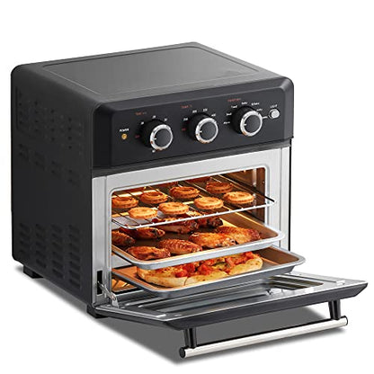 COMFEE' Retro Air Fry Toaster Oven, 7-in-1, 1500W, 19QT Capacity, 6 Slice, Rotisseries, Warm, Broil, Toast, Convection Bake, Black, Perfect for Countertop