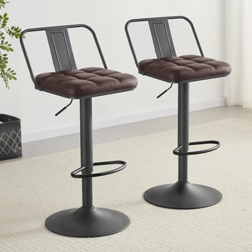 BAKSEA Swivel Bar Stools Set of 2, Barstools, Barstool Set of 2, Bar Stool, Metal Bar Stools, Adjustable Bar Stool, Tall Bar Stools, Leather Bar Stools, Dark Brown