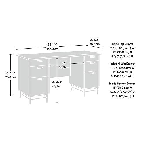 Sauder Anda Norr Executive Desk, L: 56.3" x W: 22.13" x H: 29.53", Sky Oak Finish