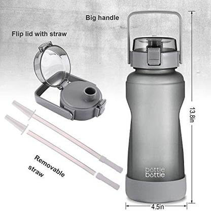 BOTTLE BOTTLE 64 OZ Gallon Motivational Water Bottle with Time Marker Straw & Protective Silicone Boot Workout Water Bottle for Adults and Kids Camping Half Gallon Water Jug (Gray)