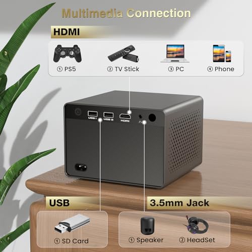HAPPRUN Projector, [Electric Focus] Mini Projector, 1080P Support Portable Bluetooth Projector With Speaker, 200" Support Outdoor Movie Projector Compatible With Smartphone/HDMI/USB/AV/Fire Stick/PS5