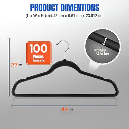 SereneLife Premium Non-Slip Velvet Hangers - Space Saving Heavy Duty Slim Suit Clothes Hanger Set with 360 Degree Swivel Metal Hook, Can Hold Up to 10 Lbs. For Coats, Jackets, Pants & Dress (100-Pack)