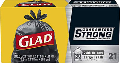 Glad Large Quick-Tie Trash Bags - Extra Strong 30 Gallon Black Trash Bag - 21 Count