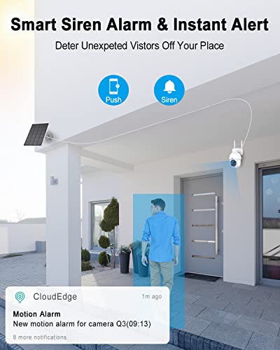 ANRAN 2K Security Camera Wireless Outdoor, Solar Outdoor Camera with 360° View, Smart Siren, Spotlights, 3MP Color Night Vision, AI Human Detection, 2-Way Talk, Compatible with Alexa, Q3 White