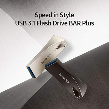 SAMSUNG BAR Plus 3.1 USB Flash Drive, 128GB, 400MB/s, Rugged Metal Casing, Storage Expansion for Photos, Videos, Music, Files, MUF-128BE3/AM, Champagne Silver