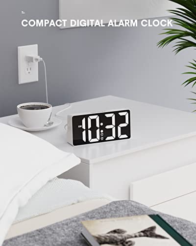 Mesqool Digital Alarm Clock for Bedroom, White, 7-Inch Screen, Adjustable Brightness, Loud Alarm, USB Charger, 12H/24H Time Format, Night Light, Dual Alarms, 18-Month Warranty