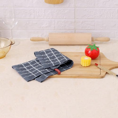 Fintale Kitchen Towels Dishcloths 100% Cotton - Soft and Super Absorbent Dish Towels for Kitchen - Perfect for Drying and Washing Dishes - 6 Pack (Lattice Designed, Grey) - 12 x 12 Inches