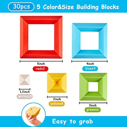 DQMOON Montessori Toys for 2-4 Year Old Boys Girls Toddlers Preschool Learning Activities 30Pcs Building Blocks Stacking Educational Toys STEM Sensory Toys Gifts for Kids Age 1-2 4 5 6