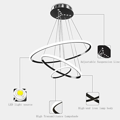 My Precious Modern LED Chandelier, 3 Rings Chandelier with Remote Control, Dimmable Chandelier, High Ceiling Hanging Restaurant LED Chandelier for Bedroom