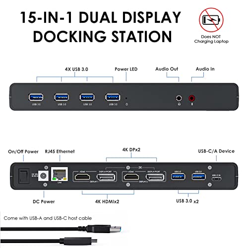 WAVLINK USB 3.0 and USB-C Dual 4K Display Laptop Docking Station,5K/Dual 4K @60Hz Docking Staion Dual Monitor for Windows and Mac,(2 HDMI & 2 DP, Gigabit Ethernet, 6 USB 3.0,Audio)