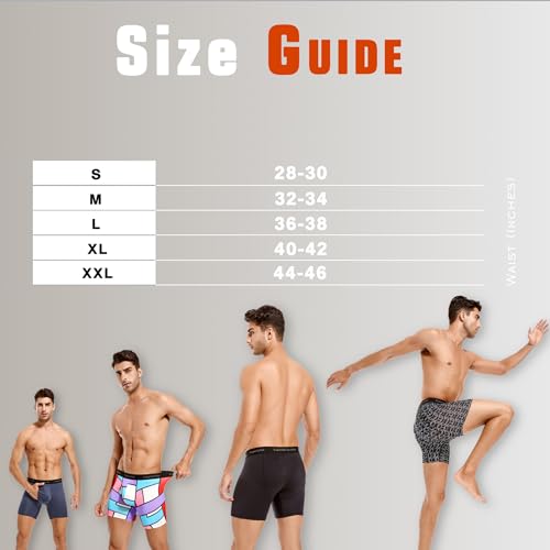 Expertoftio Men's Underwear Boxer Briefs 6 Inch Moisture Wicking Underwear for Men Pack of 4, Anting Chafing, Fly Pouch, M