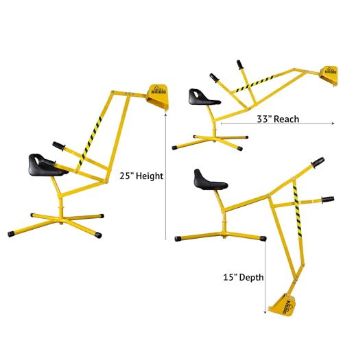 The Big Dig Sandbox Digger Excavator Crane with 360 Degree Rotation with Base Great for Sand, Dirt and Snow, Steel Outdoor Play Toy, Yellow