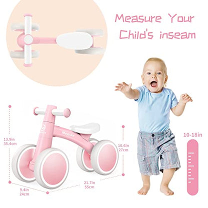 Maysuke Baby Balance Bike Toys for 1 Year Old Boys and Girls Gifts, Toddler Bike 10-24 Month First Birthday Gift with 4 Wheels, No Pedal (Baby Pink)