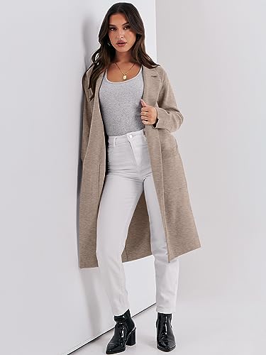 ANRABESS Long Sweater Cardigan Women Knit Open Front Coat Fall and Winter Casual Soft Coatigan Jacket 2023 Trendy Duster Outwear Clothes 1065hongkaqi-M Light Khaki