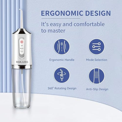 Water-Flosser-Cordless-Teeth-Cleaner MAKJUNS Water Dental Flosser with 3 Modes 4 Jets Rechargeable IPX7 Waterproof Dental Oral Irrigator for Travel Home Braces(Luxury White)