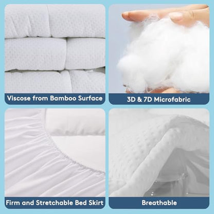 HYLEORY Dual Layer 4 Inch Memory Foam Mattress Topper Twin Size, Breathable & Medium Support, 2 Inch Cooling Gel Memory Foam & 2 Inch Viscose from Bamboo Pillow Top Mattress Pad Cover for Back Pain