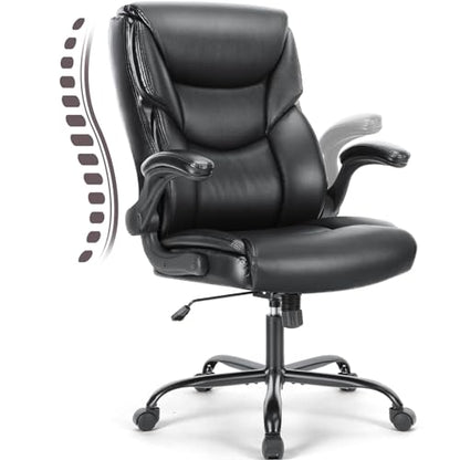 JHK Executive High Back Big and Tall Leather Office Desk Chairs with Flip Up Arms Ergonomic Lumbar Support, Adjustable Height,Wheels, Soft Padded, Black