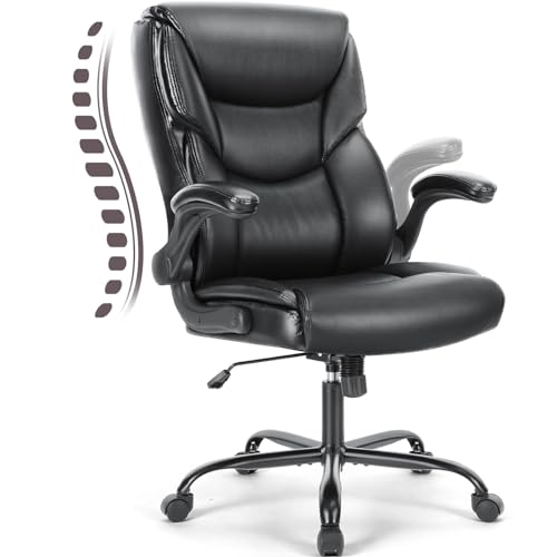 JHK Executive High Back Big and Tall Leather Office Desk Chairs with Flip Up Arms Ergonomic Lumbar Support, Adjustable Height,Wheels, Soft Padded, Black