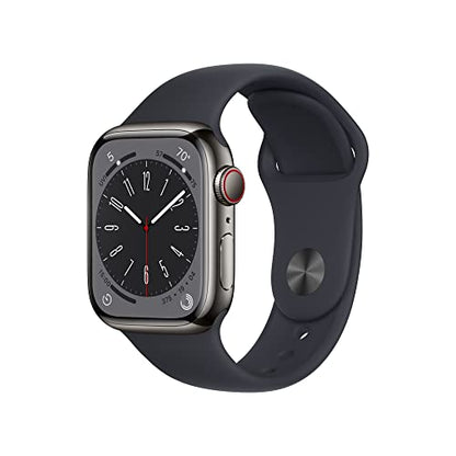 Apple Watch Series 8 [GPS + Cellular 41mm] Smart Watch w/Graphite Stainless Steel Case w/Midnight Sport Band-M/L. Fitness Tracker, Blood Oxygen & ECG Apps, Always-On Retina Display, Water Resistant