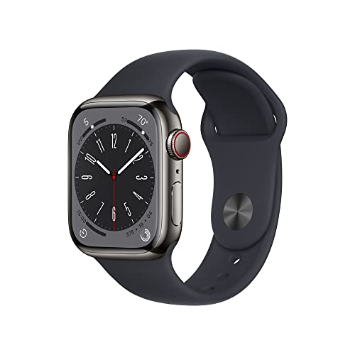 Apple Watch Series 8 [GPS + Cellular 41mm] Smart Watch w/Graphite Stainless Steel Case w/Midnight Sport Band-M/L. Fitness Tracker, Blood Oxygen & ECG Apps, Always-On Retina Display, Water Resistant