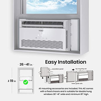 TOSOT 8,000 Air Conditioner Cools up to 350 sq. ft. Quiet, LED, Smart Remote Control, Energy Efficient Window AC, 8000 BTU, White