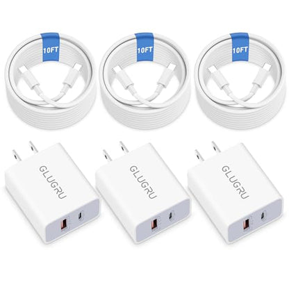 iPhone 15/15 Pro Max Charger, 3-Pack 20W Dual Port Type C Fast Wall Charger Block Power Adapter with 10FT Long USB C to USB C Cable for iPhone 15/15 Plus/15 Pro/15 Pro Max, iPad Pro/Air/Mini, AirPods