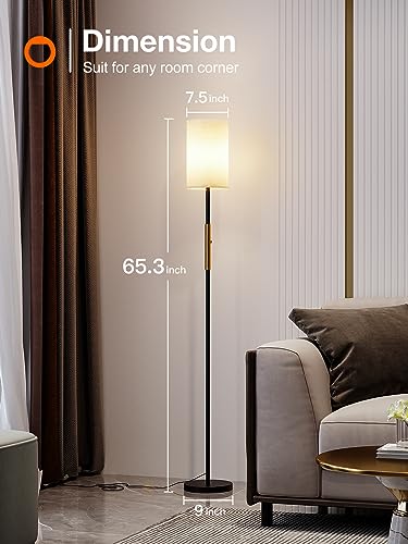 addlon Floor Lamps for Living Room, dimmable Floor lamp with Linen lampshade, Modern Standing Lamps, Bright Floor lamp for Bedroom and Office - Black