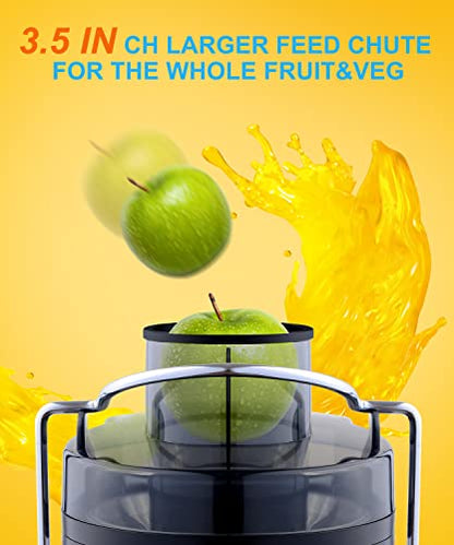 Juicer Machine, 600W Juicer with 3.5” Wide Chute for Whole Fruits and Veg, Juice Extractor with 3 Speeds, BPA Free, Easy to Clean, Compact Centrifugal Juicer Anti-drip