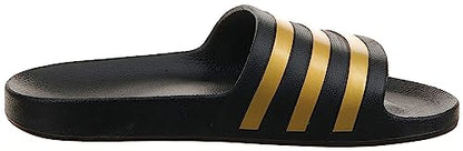 adidas Unisex Adilette Aqua Slides Sandal, Core Black Gold Metallic Core Black, 4 US Men