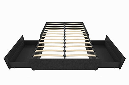 DHP Maven Upholstered Platform Bed for Raised Mattress Support with Underbed Storage Drawers, No Box Spring Needed, Queen, Gray Linen