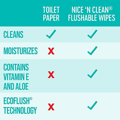 Nice 'N Clean Adult Flushable Wipes (3 x 60 Count) | Personal Cleansing Wipes Made from Plant-Based Fibers | Infused with Aloe & Vitamin E