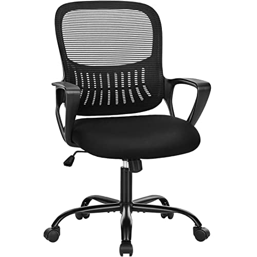 Office Chair Mid Back Computer Chair Ergonomic Mesh Computer Desk Chair with Larger Seat, Executive Height Adjustable Swivel Task Chair with Lumbar Support Armrest for Women Adults