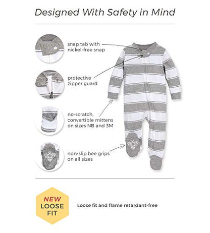 Burt's Bees Baby baby boys Play Pjs, 100% Organic Cotton One-piece Romper Jumpsuit Zip Front Pajamas and Toddler Sleepers, Heather Grey Stripes, Newborn US