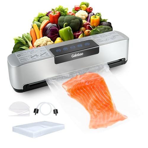 Galobao Automatic Vacuum Sealer, Heat Seal Food Vacuum Sealer Machine, Super Suction with Three Modes that Preserves Dry/Moist/Liquid Food, LED Touch Screen, 15 Pcs Vacuum Seal Bags Starter Kit.