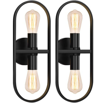 Industrial 2-Light Black Wall Sconces Set of 2, Up and Down Metal Wall Light Fixtures, Vintage Vanity Light Fixtures, Indoor Wall Sconces Lighting for Living Room Bedroom Hallway Bathroom, No E26 Bulb
